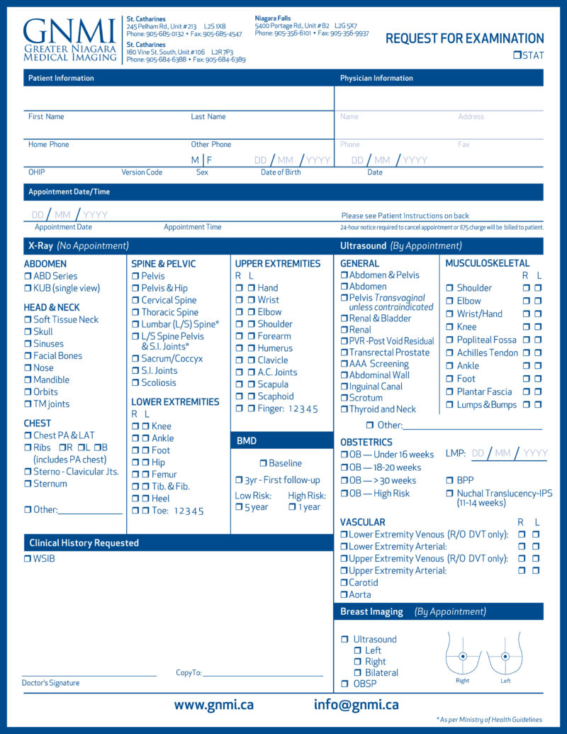 Requisitions Ontario's Medical Imaging Centres Gnmi